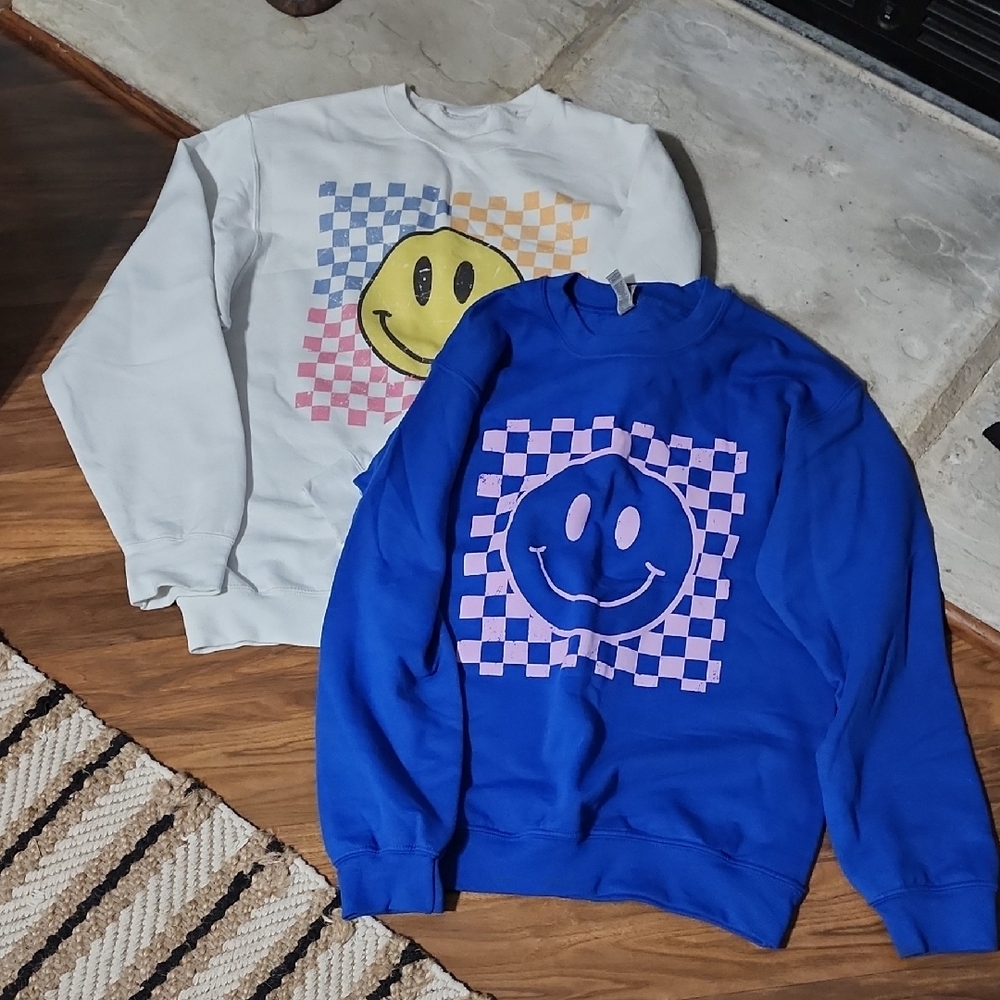 Smiley Face Sweatshirts in Blue and White